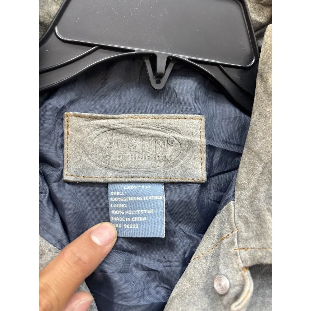 Austin Clothing Co Womens Genuine Leather Jacket Light Blue Gray Trucker Small